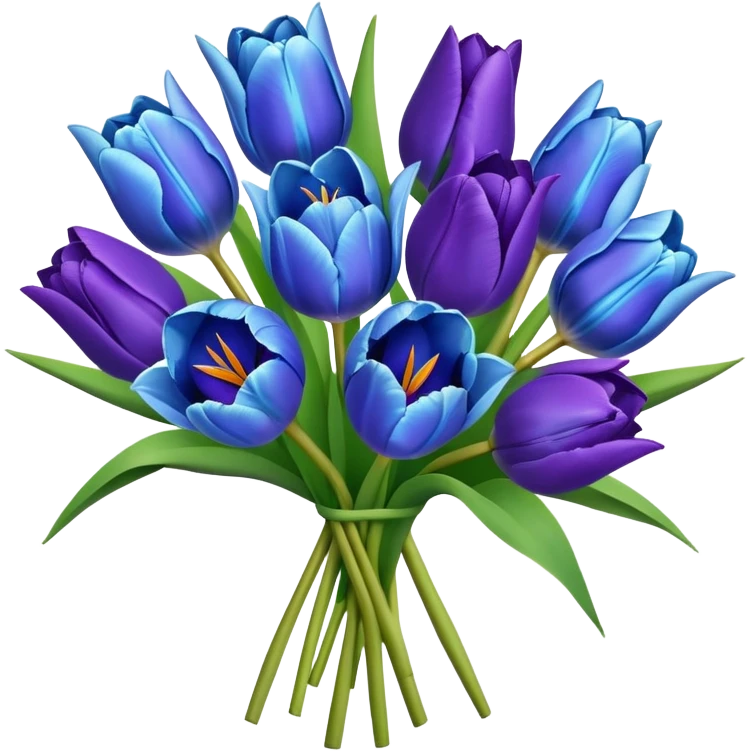 blue tulips and purple lilies in bouquet emoji
