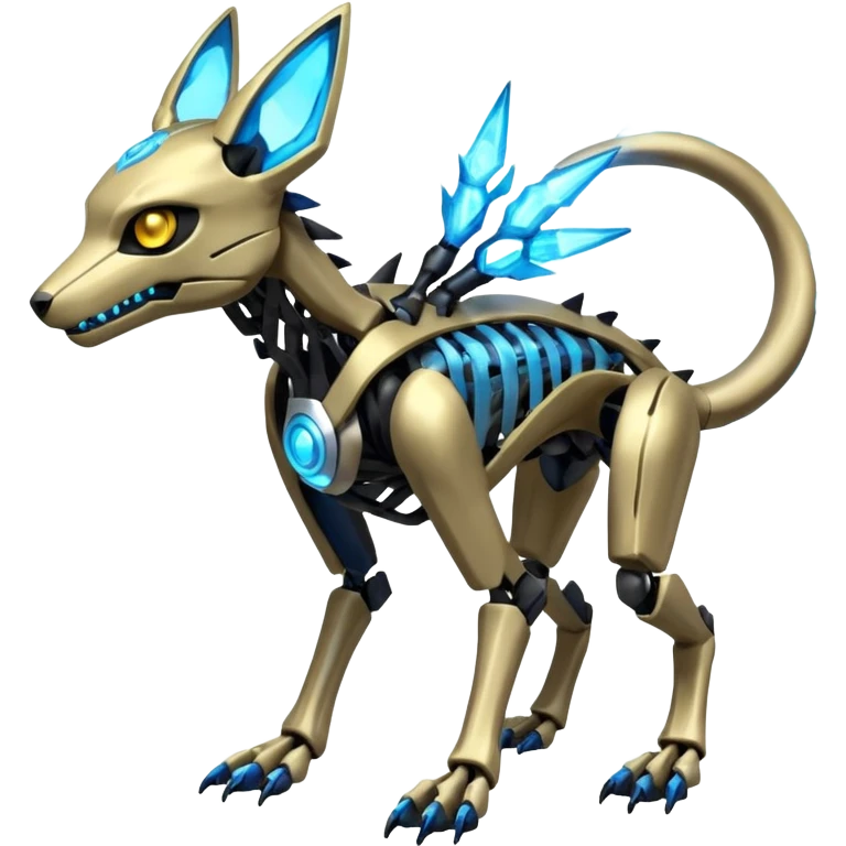 futuristic elemental Skeletal Cyborg-Manectric-Electrike-Lucio-Cubone-Umbreon-Marowak-Draco-Fakémon-hybrid-creature (full body), 4 legs emoji