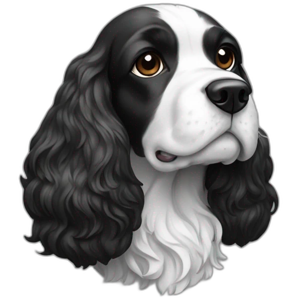 cocker spaniel black white white line head emoji