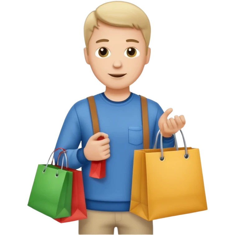 a white man with clothing shopping bag emoji