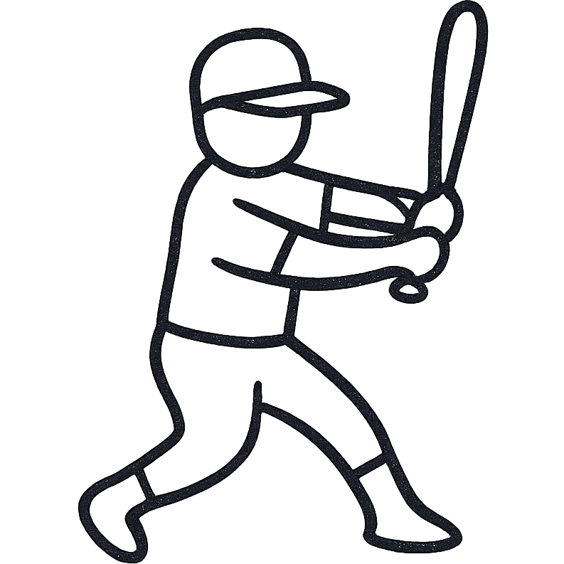 baseball player, swinging bat, minimal details, hand drawn black outline style emoji