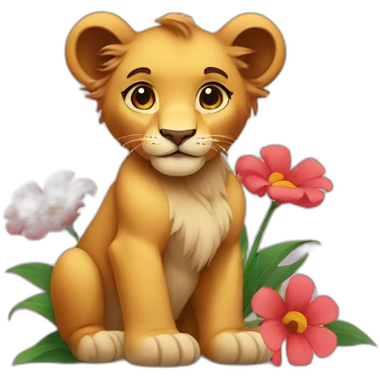 The lion cub and the flowers emoji