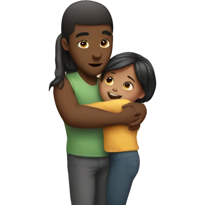 small girl hugging big guy emoji