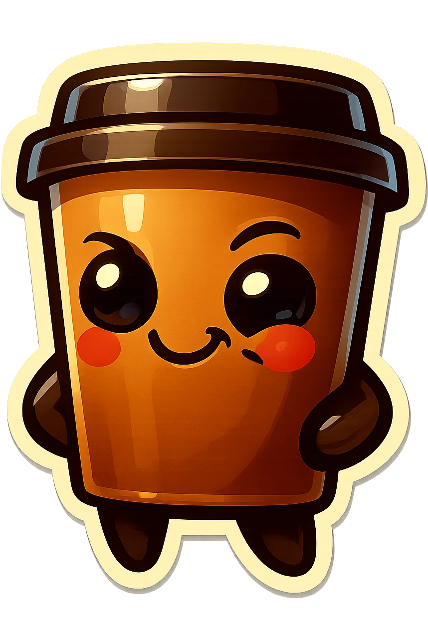 Tall coffee cup, dramatic, naughty flirty, smirking emoji