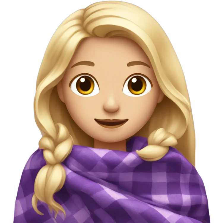 Purple clean blonde girl folded plaid blanket emoji