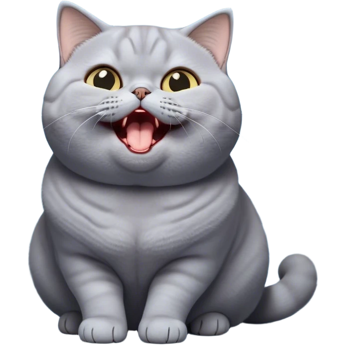 Cinematic Comical Grey British Shorthair Cat Portrait Emoji, Head tilted dramatically while yawning exaggeratedly, round and plump body with sleek soft grey fur and subtle blue undertones, Simplified yet hilariously adorable features, highly detailed, glowing with an almost sarcastic glow, high shine, a mix of lazy and disinterested, stylized with a touch of playful whimsy, bright and alert but with a hilariously bored expression, soft glowing outline, capturing the essence of a mischievous yet overly dramatic kitty, so meme-worthy it feels like it could leap off the screen and sarcastically demand attention, perfect for the internet's next viral meme! emoji