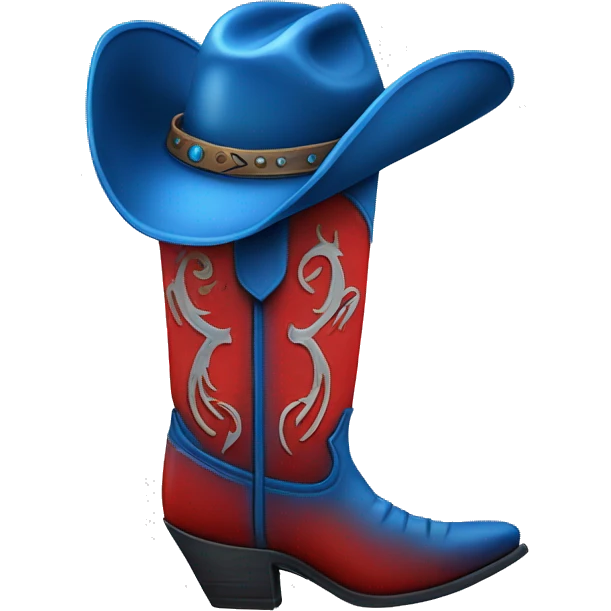 Tall blue and red cowboy boot with cowboy hat on top emoji
