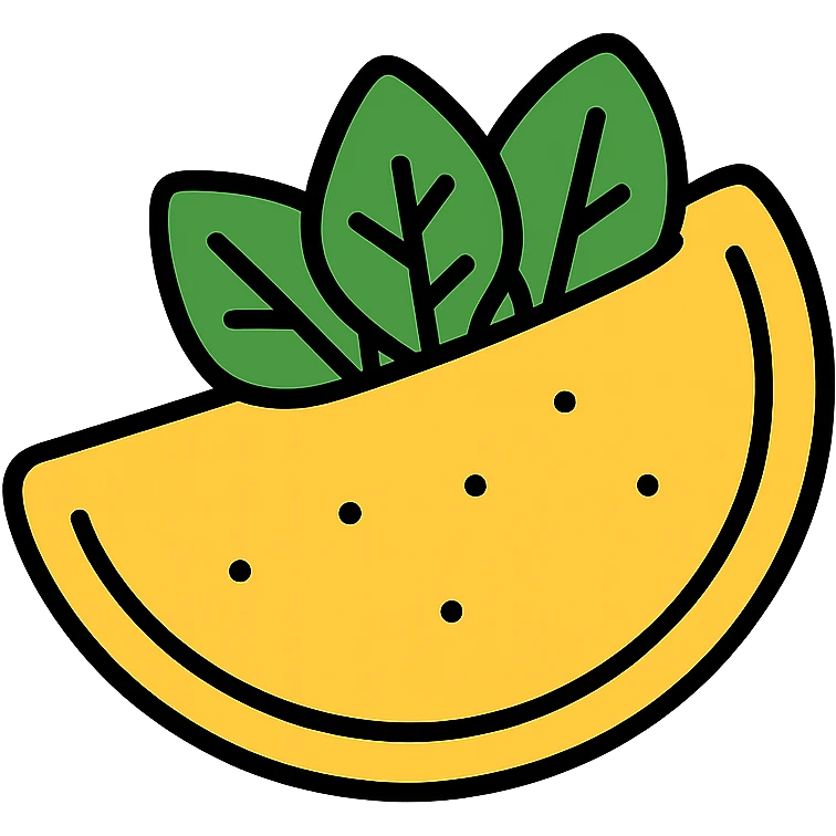 A colorful outlined icon of a green spinach omelet emoji