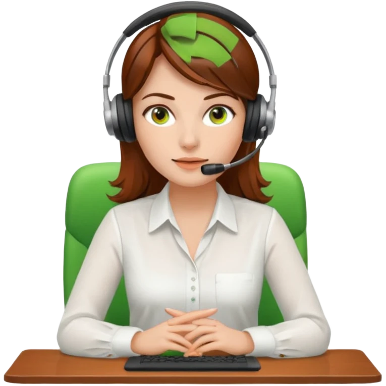 a woman, brown hair, middle european, sitting in the office, wearing a blouse and a headset. she is controling the limits on screen. green = ok, orange = am Limit, rot = überschritten emoji