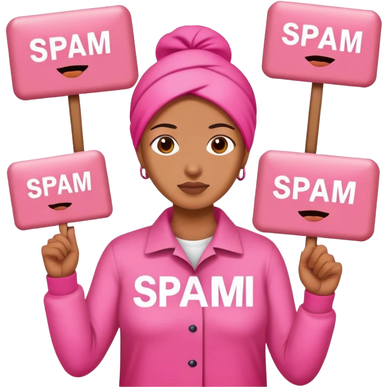 artists in pink protesting for spam meat is art emoji