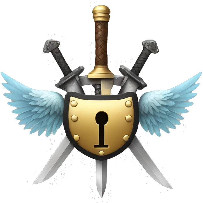 a lock with wings and arms holding a sword, the lock is holding a sword, big lock emoji