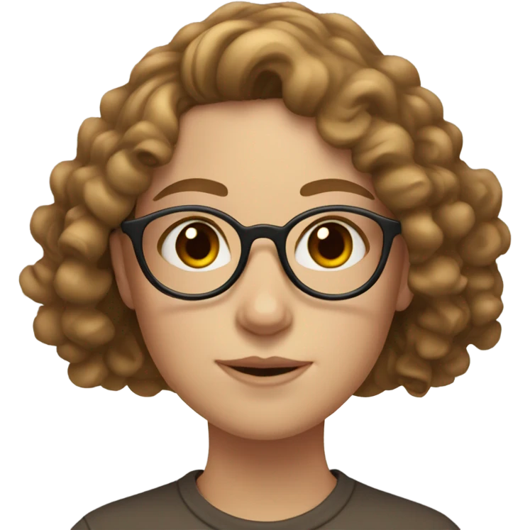 One white girl with curly long light brown hair, brown eyes and round glasses  emoji
