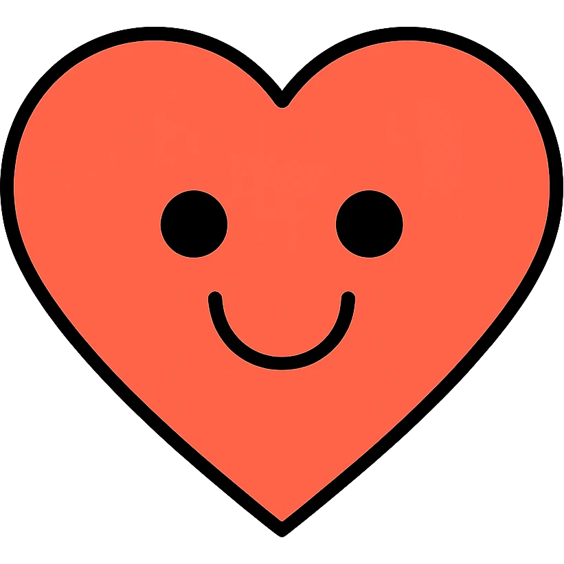 colorful outlined icon of a heart with a smiling face emoji