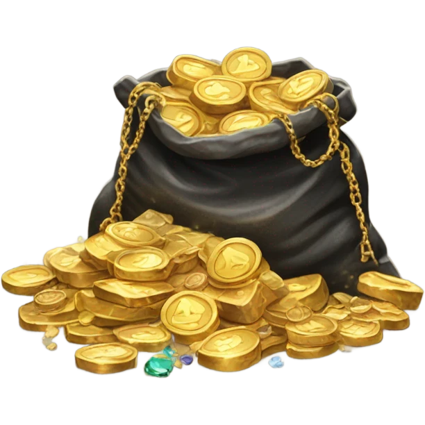 a bag of gold, crystals and metal emoji