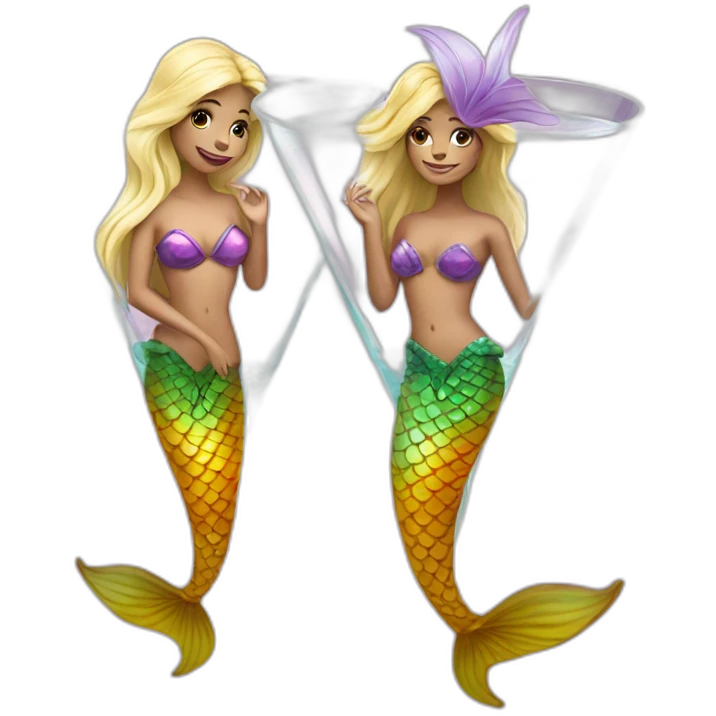 Two mermaids swim in a martini glass emoji