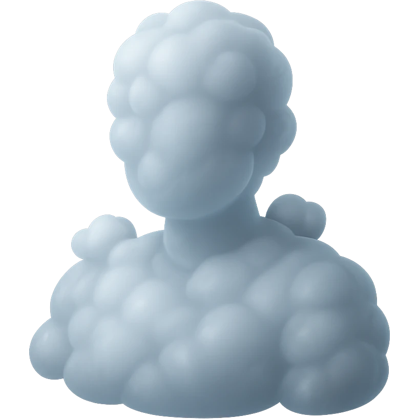 A person from the shoulders up, entirely composed of fluffy white convex clouds emoji
