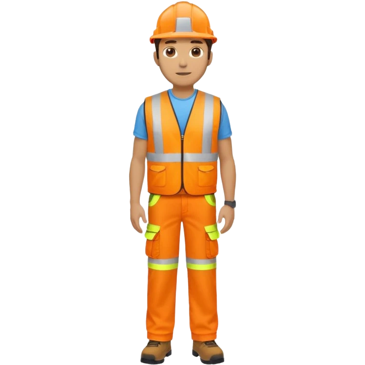 man  no helmet, in orange hi vis vest and chinos, standing full body emoji