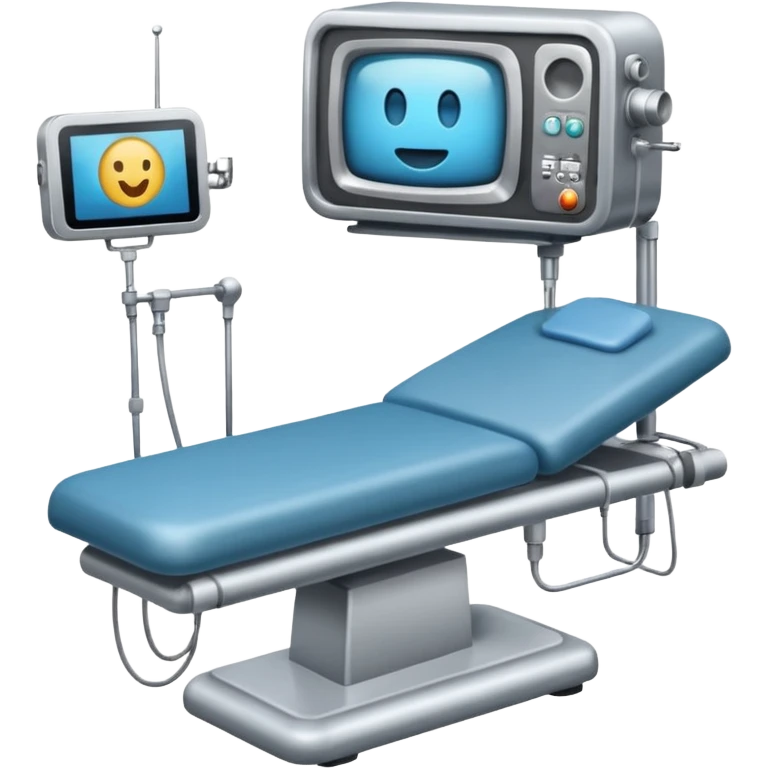 mesa de cirurgia com tv do lado emoji