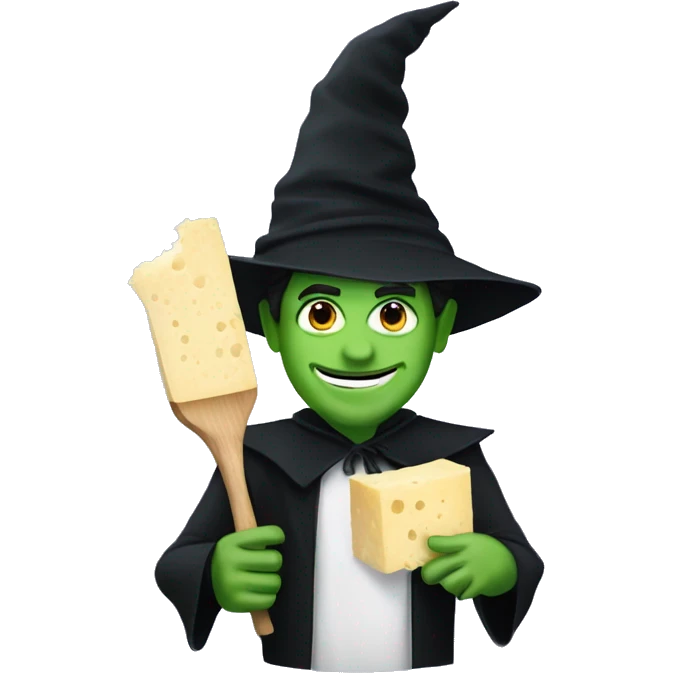 man dressed as elphaba with parmesan cheese in his hand  emoji