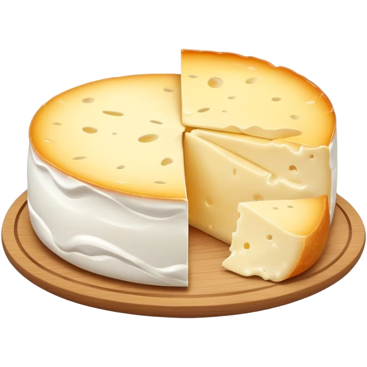 cinematic-realistic-brie-cheese-emoji,-featuring-a-creamy gooey center,-soft-ripened-cheese-with-a-delicate white rind-rendered-with-lifelike-detail-and-inviting,-natural-lightingwith a slice showing the gooey center emoji