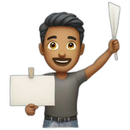 man holding banner emoji