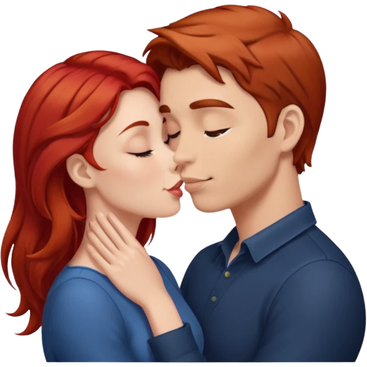 kissy face between brown hair man and redhead woman emoji