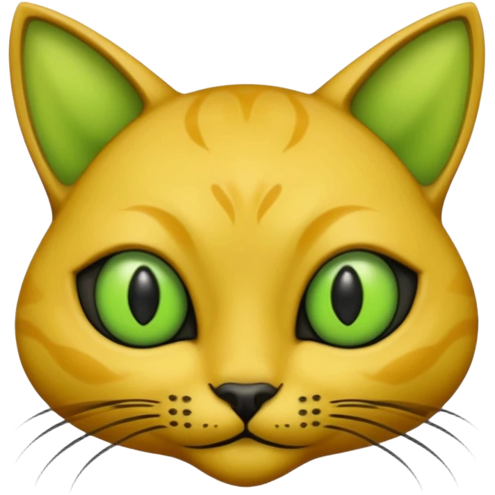 furless dark yellow alien cat face with green ailen eyes emoji