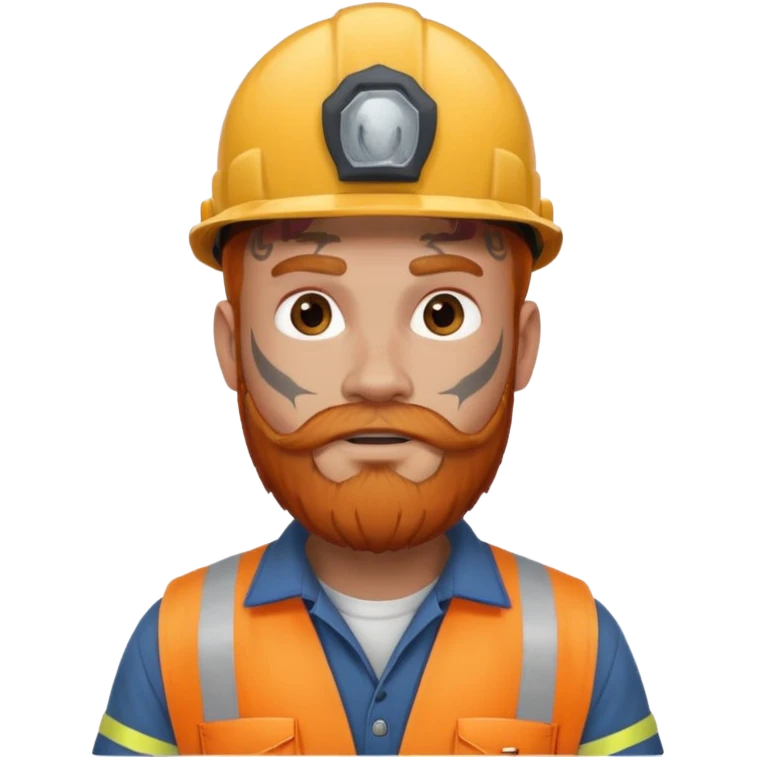 construction worker with beard, ginger haired and heavy face tattoos, intimidading emoji