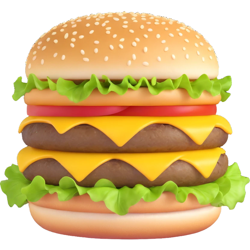 classic cheeseburger with lettuce, tomato, and sesame seed bun emoji