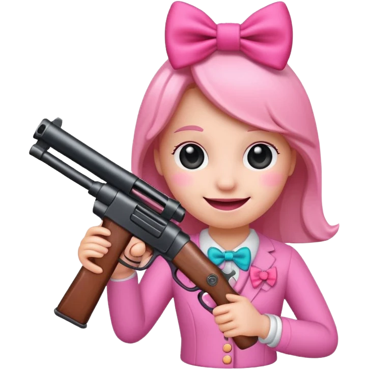 I smile emoji holding a gun with a bow on it that is pink emoji
