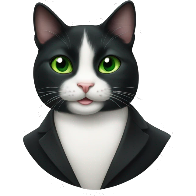 tuxedo cat, green eyes, smiling emoji