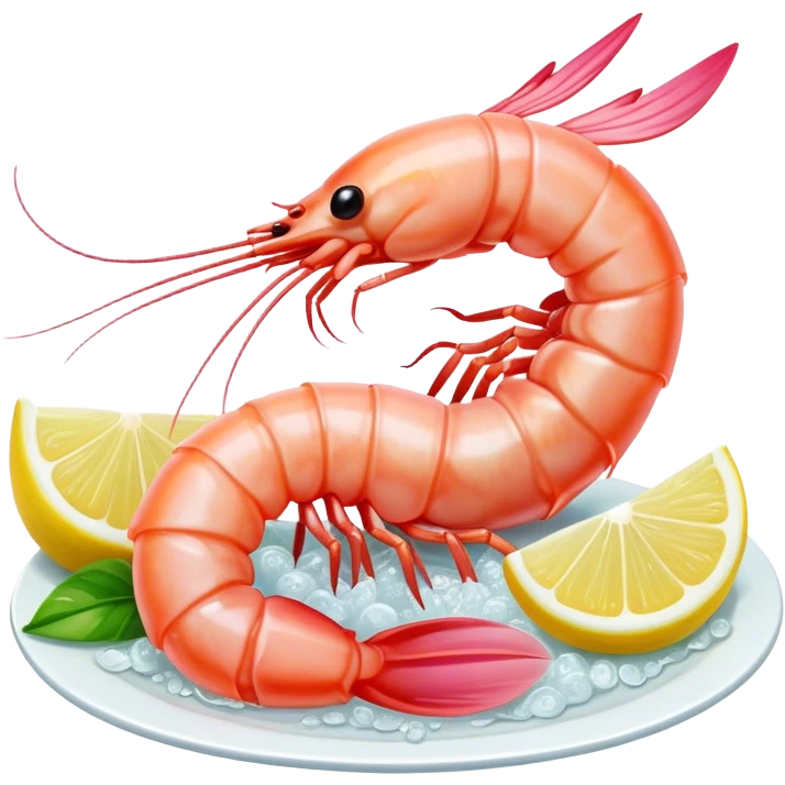 Cinematic glistening shrimp, pink and juicy, slightly curled with a light char, served with lemon wedges, ultra-detailed and fresh, warm glowing background. emoji