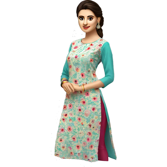 Create women's wear "floral design kurti" with round neck and long sleeves. emoji