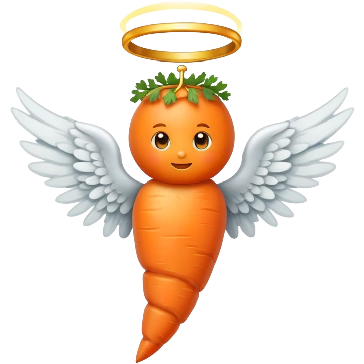 orange carrot with angel wings attached and a halo. emoji