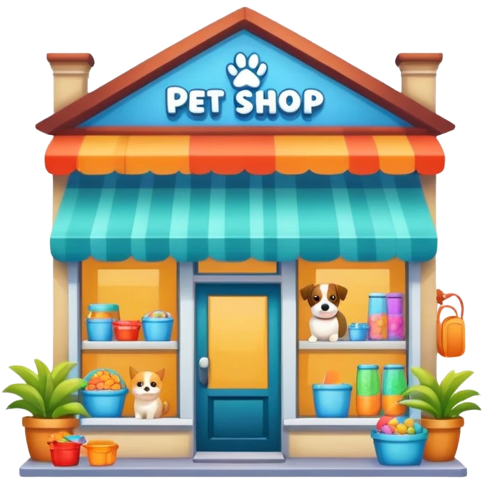 pet shop storefront with pet supplies emoji