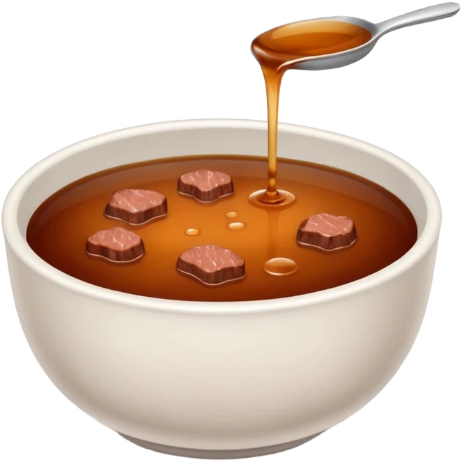 beef stock in a bowl, minimal, brown liquid, emoji style emoji