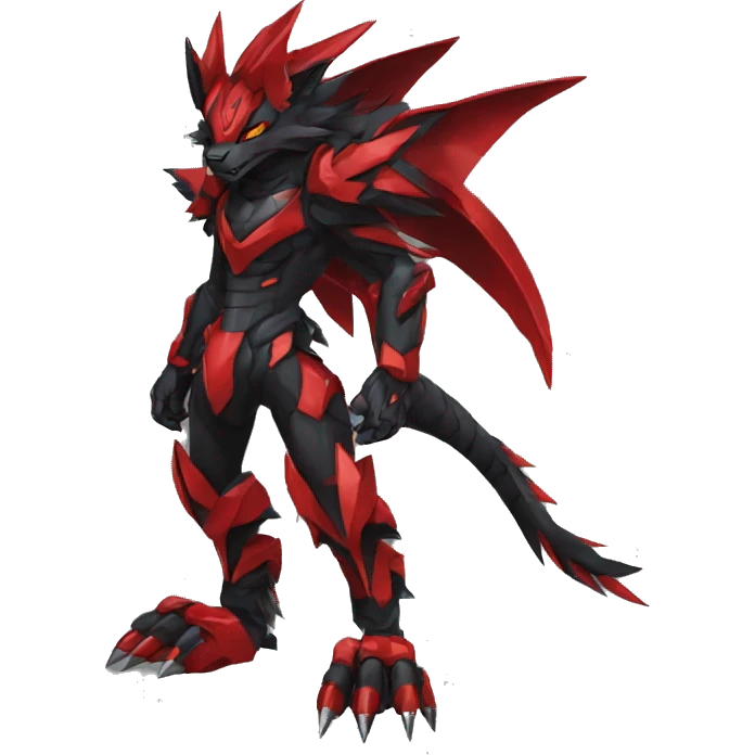  Cool Edgy Black Red Digimon-Fakemon-Garurumon-Loogamon-Wolf full body emoji