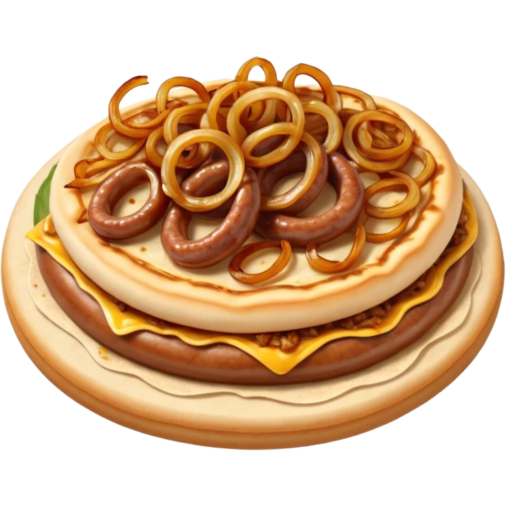 suasages with flatbread and fried onion emoji