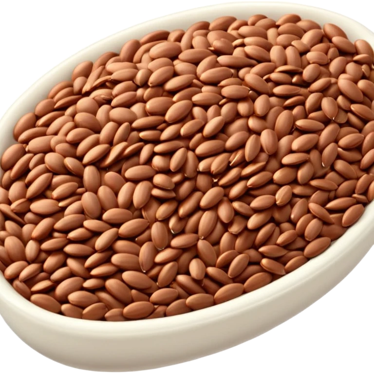 flaxseeds, small scatter or pile, smooth oval, warm reddish-brown, slightly glossy, gently curved, subtle shape and color variation, clean dry firm texture, no bowl spoon or packaging, no faces, clean 3D, soft shadows, transparent background, emoji scale emoji