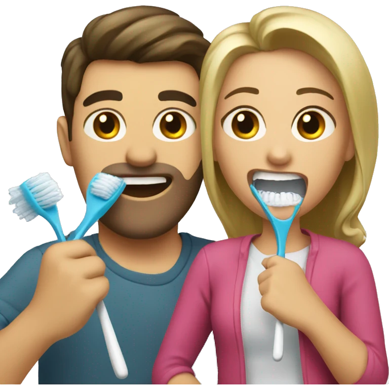 Brunette women and blonde men brushing teeth emoji