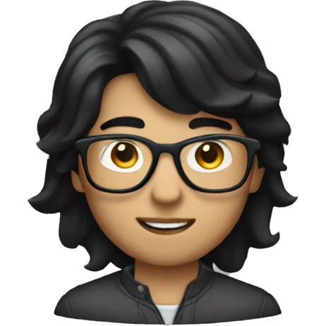 Create a boy with the following attributes:  Black hair Wearing glasses Using a Mac with macOS emoji