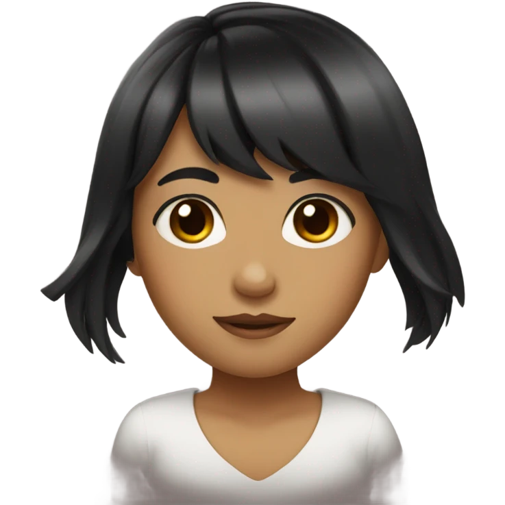 Girl with black hair,bangs and brown eyes emoji