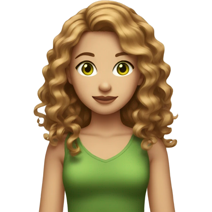 make a girl with medium length wavy golden brown hair and green eyes  emoji