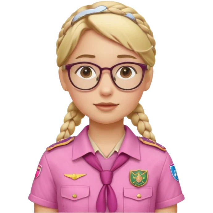 scout girl with pink scout uniform i, blonde braided haired and glassess emoji