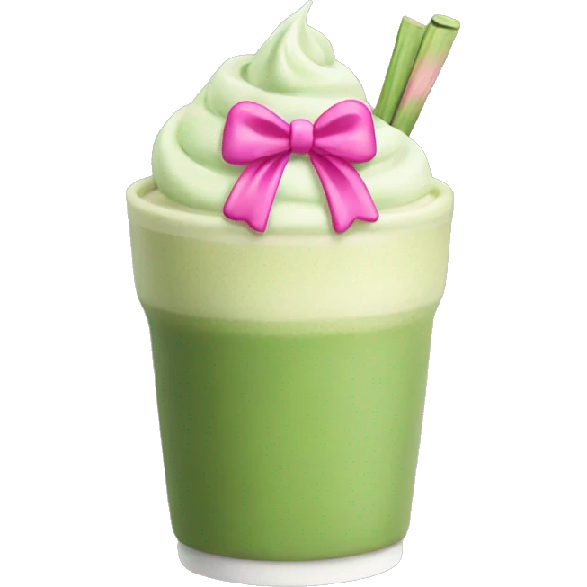 Matcha latte with pink bow emoji
