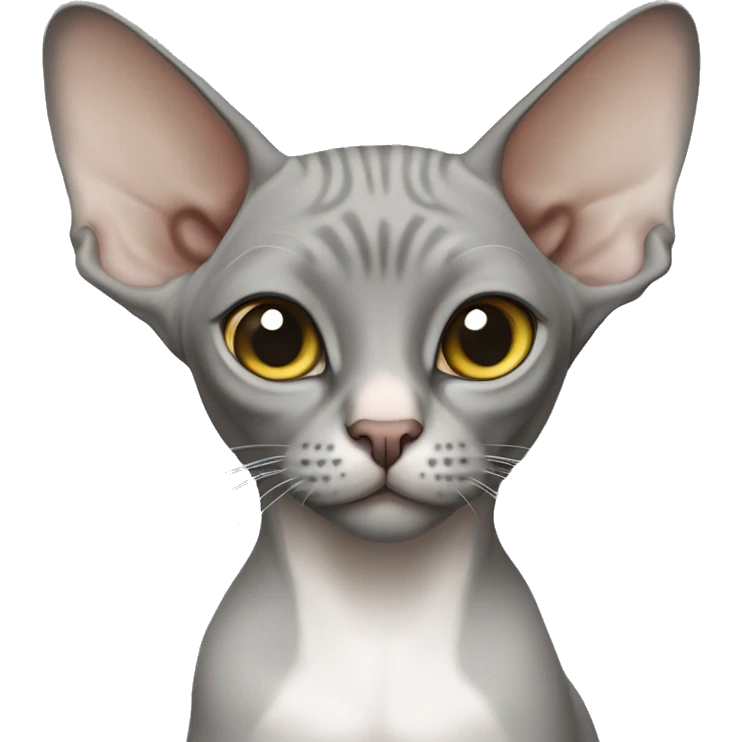 The sphinx cat is grey with a white belly emoji