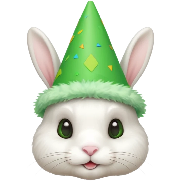 Rabbit in Green Party Hat – white bunny with cone party hat  emoji