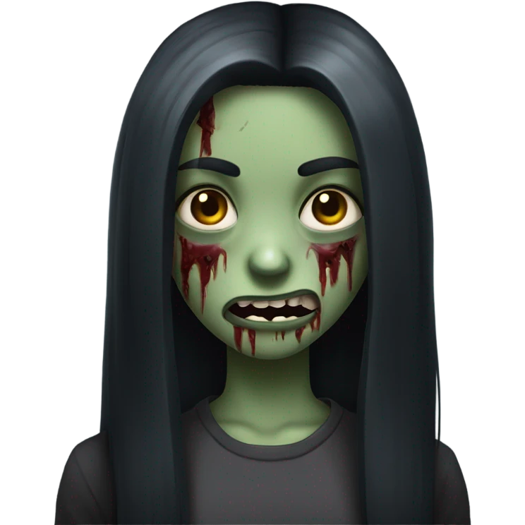 girl zombie with black long hair with teeth and serious face  emoji