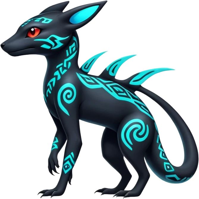 Colorful Neon Exotic Salandit-Aurorus-Umbreon-Fakémon-hybrid-creature (full body) with tribal markings emoji