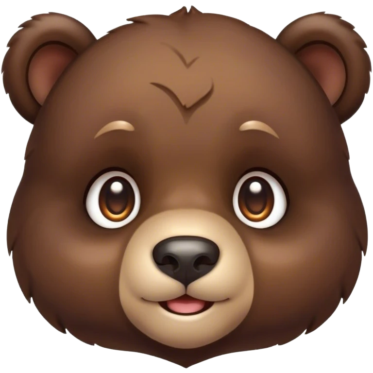 Cinematic Cute bear cub Portrait Emoji, Head tilted playfully and inquisitively, featuring a glossy dark brown fur with a natural sheen and round, sparkling eyes filled with gentle curiosity, Simplified yet irresistibly adorable features, highly detailed, glowing with a warm, friendly glow, high shine, affectionate and mighty, stylized with a touch of woodland whimsy, bright and endearing, soft glowing outline, capturing the essence of a mischievous yet loving bear cub, so playful it feels like it could amble out of the screen and into your arms! emoji